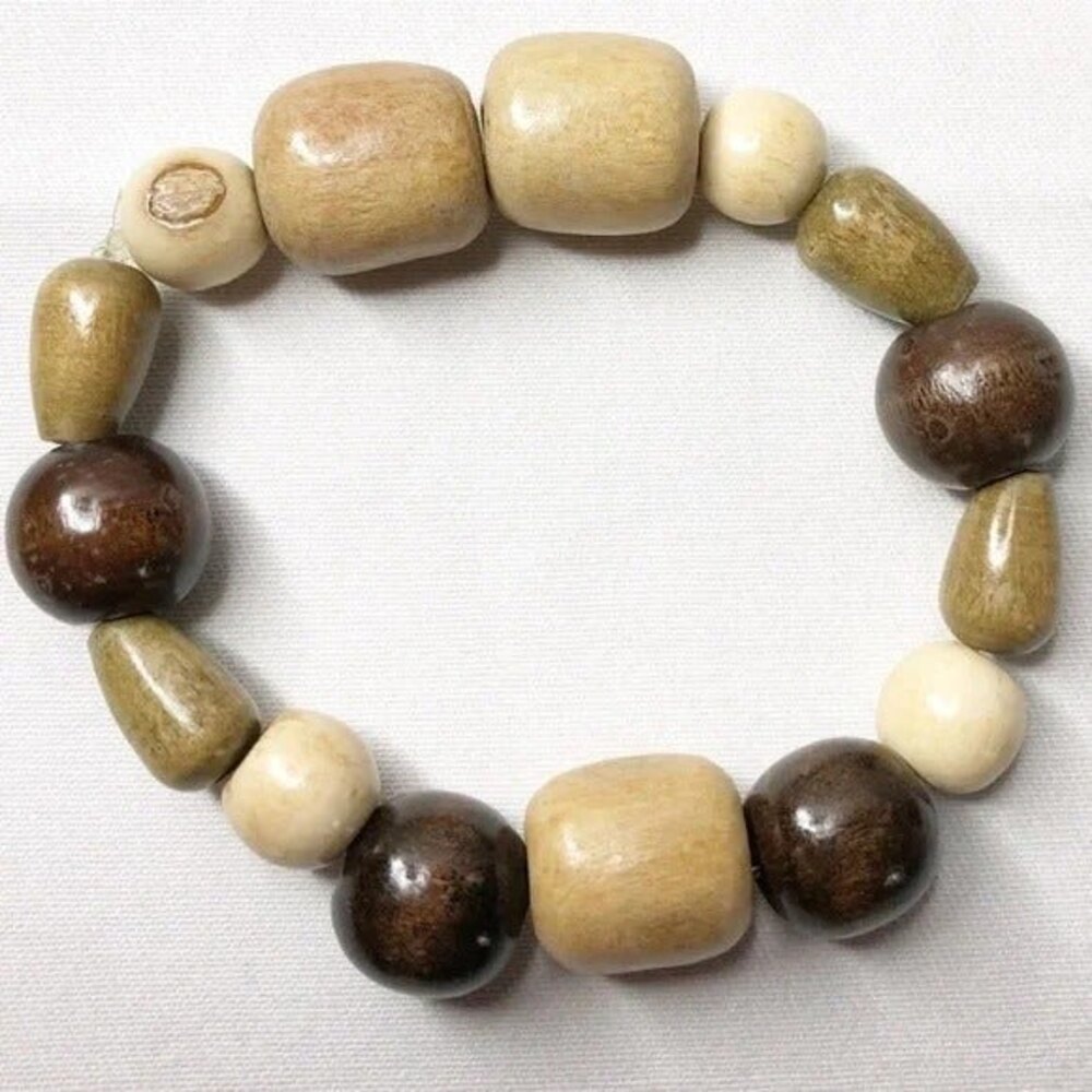 Two Chunky Wooden Bead Stretch Bracelets - Picture 3 of 9
